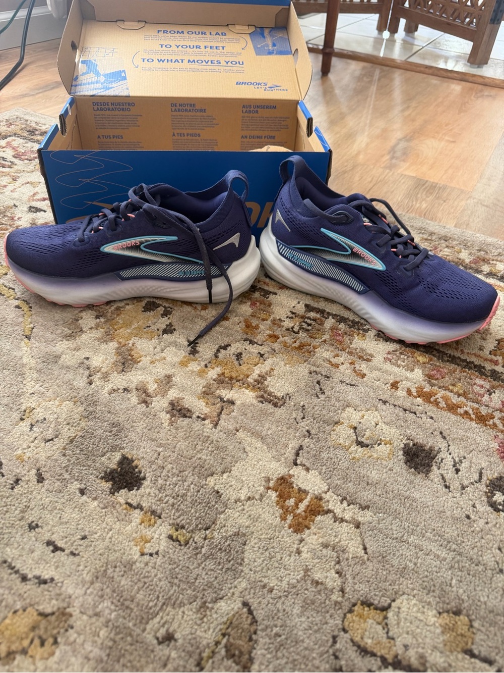 Brooks Women's Sneakers - Navy with Aqua and Pink Accents